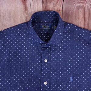 *READ* Polo Ralph Lauren Shirt Mens Large Blue Geometric Long Sleeve Button Up
